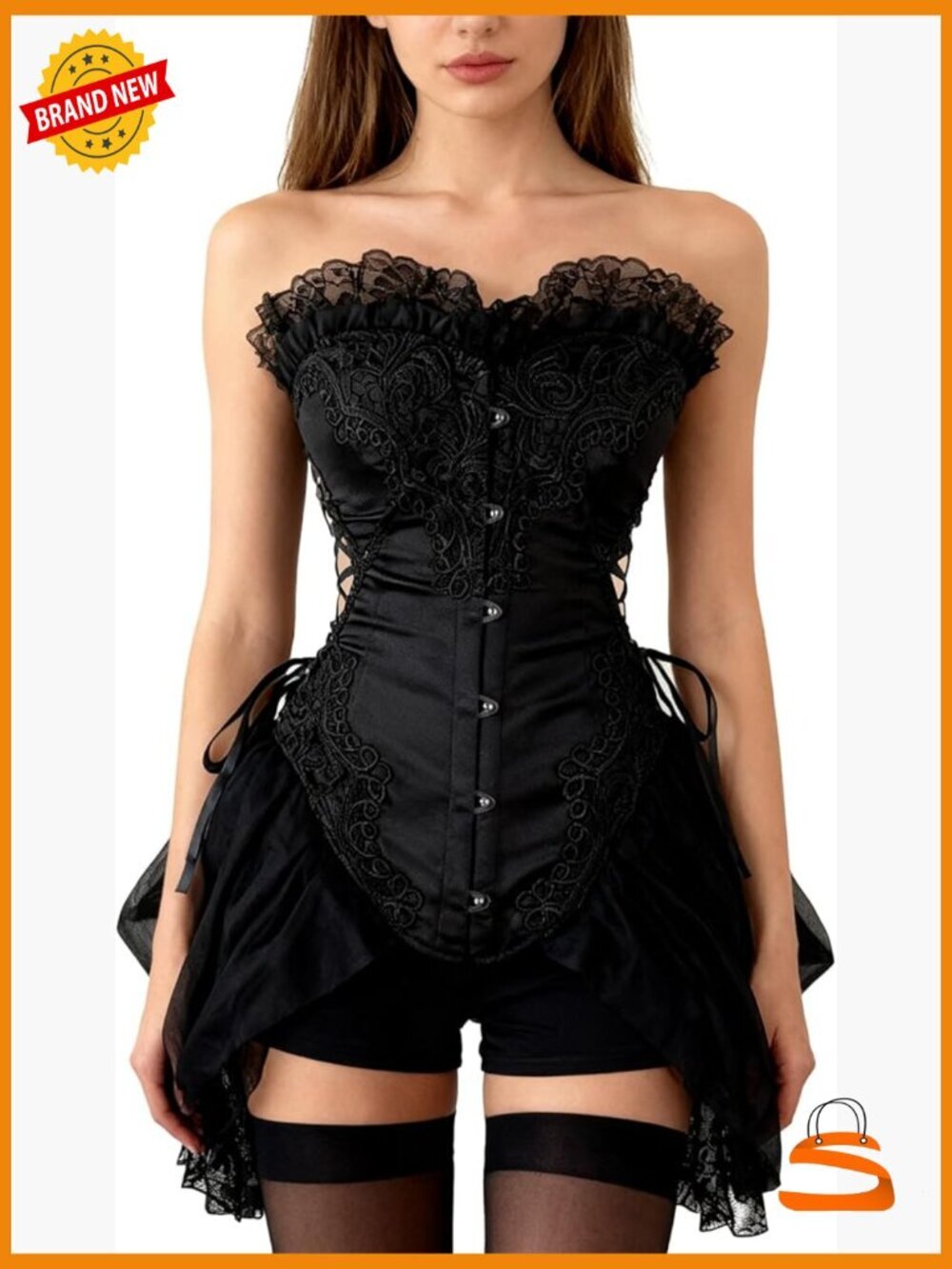 Sexy Corset Bustier Dress Gothic Victorian Cosplay Party Outfit Bust Closure